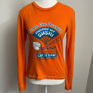American Eagle Y2K "Tame the Dragon" Sushi Asian Print  Long Sleeve Top Size S